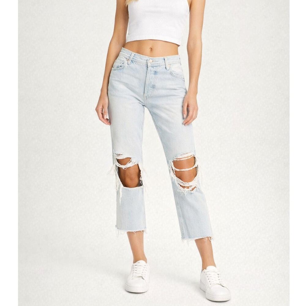 Free People We The Free Maggie Straight Cropped Blue Jean Light Wash Size 26